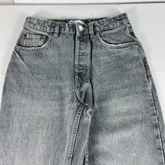 Zara Jeans Women's 26x26* High Rise Mom Straight Crop Grey Faded Denim Tag 4 - Picture 5 of 16
